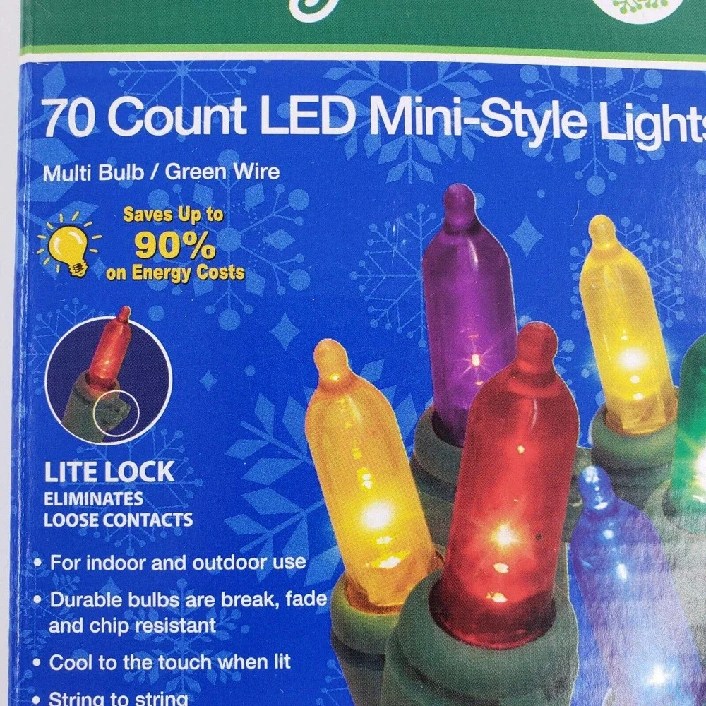 Merry Brite 70 Ct LED Mini Style Multi Color Lights Green Wire Christmas Patio